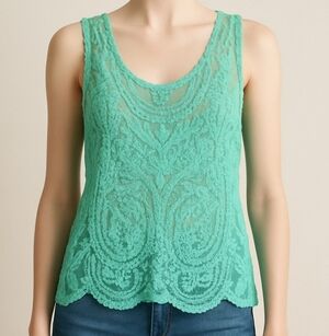 Chic Lace Sleeveless Top - Turquoise